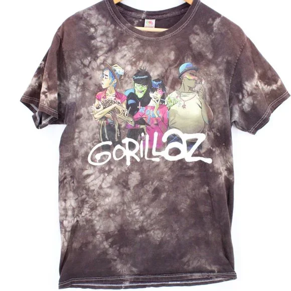 Vintage Fruit Of The Loom X Gorillaz Shirt Mens Brown Tie Dye Graphic Logo M